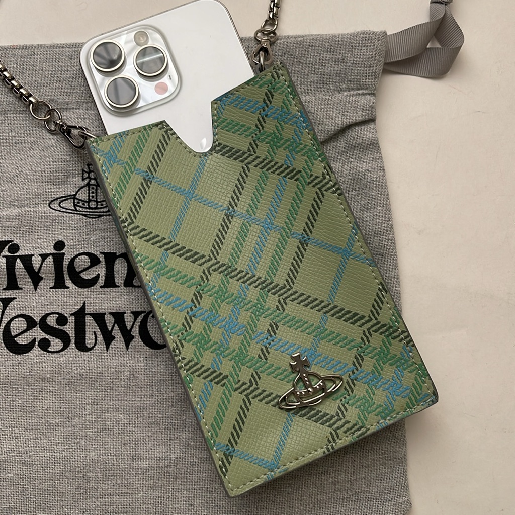 Vivienne Westwood Tartan Green Iphone Wallet With Chain Brand New